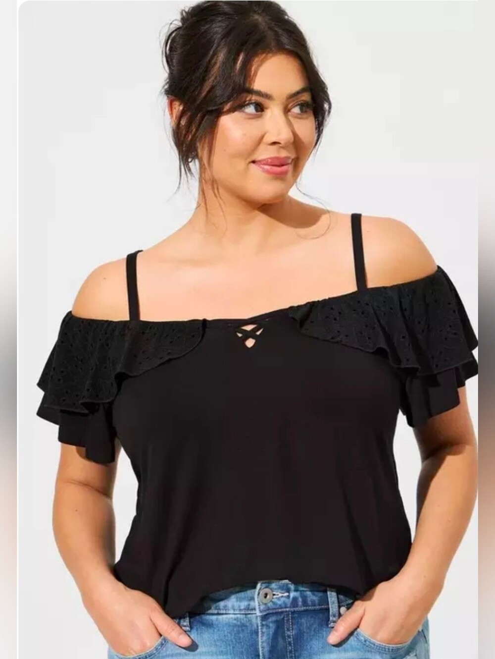 Torrid Black Off-Shoulder Ruffle Camisole Size 2